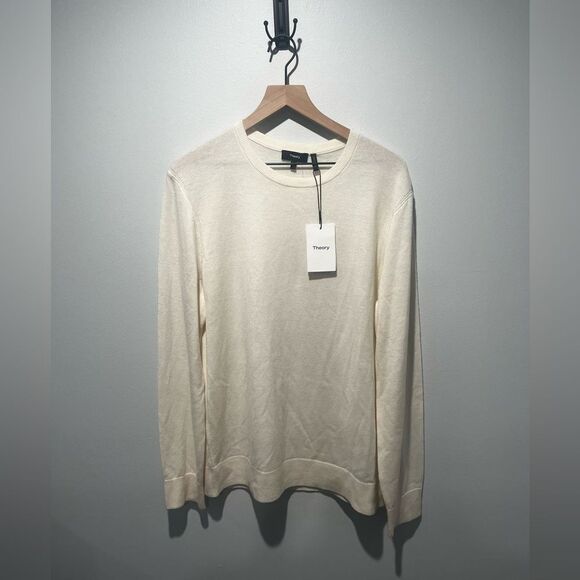 Theory Riland P Crewneck Merino Wool Blend Harman Sweater in Ivory XL NWT - Picture 1 of 7